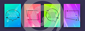 Quote posters. Banners with citation and speech bubbles in colored frames, opinion tag templates. Vector speech frames photo
