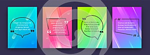 Quote posters. Banners with citation and speech bubbles in colored frames, opinion tag templates. Vector speech frames