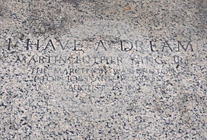 Quote of Reverend Martin Luther King Jr on floor of front of Lincoln Memorial from Washington District of Columbia USA