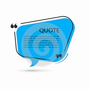 Quote speech bubble, blank text balloon with frame and quotes isolated on white background. Vector illustration