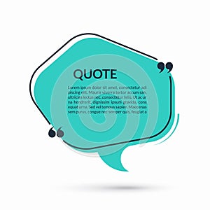 Quote speech bubble, blank text balloon with frame and quotes isolated on white background. Vector illustration