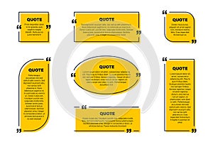 Quote text box, quote frame with space for text. Set of quotation bubbles. Abstract texting box templates, message border and