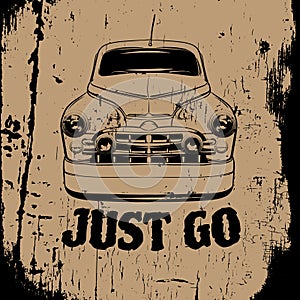 Quote typographical background with illustration of vintage car