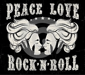 Quote typographical background `Peace love rock `n` roll.