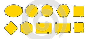 Quote vector bubbles text dialog message comment memo box. Quote bubble template speech frame chat dialogue information