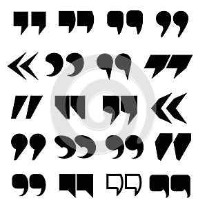 Quotemark vector set. Quotes marks speech punctuation excerpt, punctuation double comma. Quotation remark button set