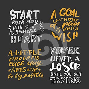 Quotes for fitness, gym. Hand lettering and custom typography for t-shirts, bags, for posters, invitations