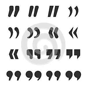 Quotes icons. Quote marks comma, speech excerpt remark icon and citation commas isolated vector set