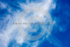 Quotes about life in blue sky background modern trendy words high quality big size prints starve the ego feed the soul