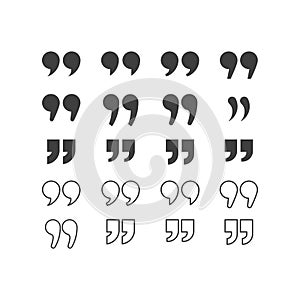 Quotes, quotation marks black isolated vector icon set