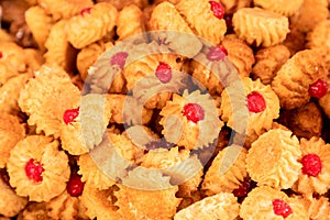 Qurabiya. Homemade shortbread cookies with jam in the center