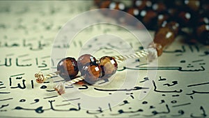 Quran the holy book of muslim religion and Pray Counting Bead