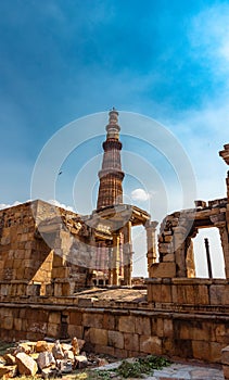 The Qutb Minar, also spelled as Qutab Minar or Qutub Minar,