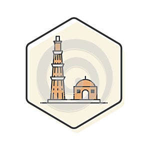 Qutb Minar - New Delhi, India Lineal Icon