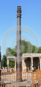 The Qutub Minar iron pillar in New Delhi, India.
