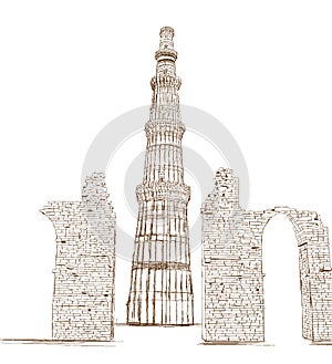 Qutub Minar, New Delhi, India - Vector Illustration