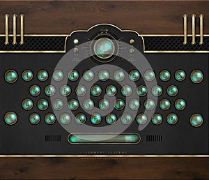 qwerty sci-fi steampunk typewriter panel with gilt bordering