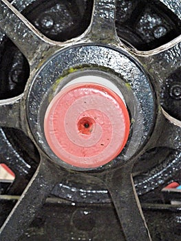 Close up Steam train locomotive wheel