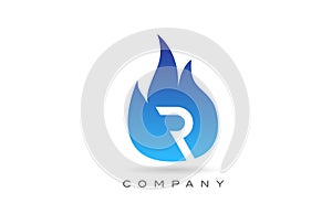 R blue fire flames alphabet letter logo design. Creative icon template for company and business