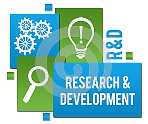 R And D - Research And Development Green Blue Squares Text