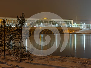 RÄ«gas HES hydroelectric power plant at night time