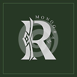 R Letter. Creative Stylish Logo. Modern Design. Elegant Trendy Template. Abstract Brand Symbol. Emblem with Inscription for Boutiq