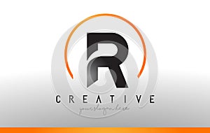 R Letter Logo Design with Black Orange Color. Cool Modern Icon T