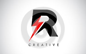 R Letter Logo Design With Lighting Thunder Bolt. Electric Bolt Letter Logo