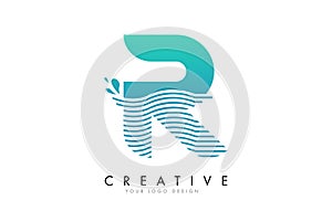 R Letter Logo with Waves and Water Drops Design