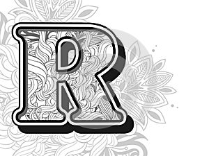 R logo. hand drawn alphabetical doodles in zentangle stylized