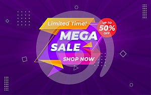 Mega sale offer banner template with editable text effect.