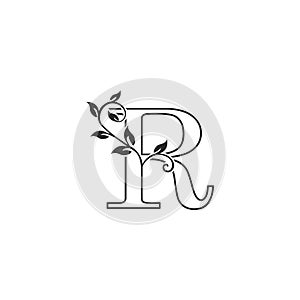 R Nature Floral initial letter logo icon. Monogram luxury floral leaves with letter logo icon for luxuries business identity