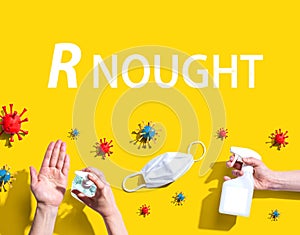 R Nought theme with viral and hygiene objects