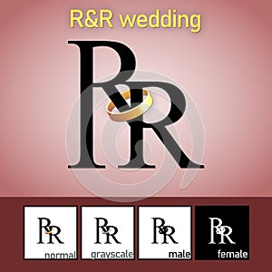 R and R Letter With Wedding Ring Logo. - Vector