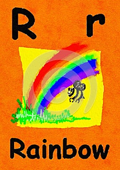 R is for rainbow. Learn the alphabet and spelling.