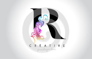 R Vibrant Creative Leter Logo Design with Colorful Smoke Ink Flo