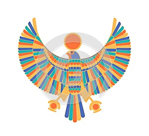 Ra - god, creator, deity or mythological creature depicted as falcon and sun disk. Legendary character from ancient