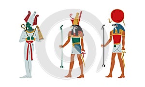 Ra, Horus and Osiris as Ancient Egyptian God and Deity Vector Set photo