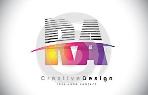 RA R A Letter Logo Design With Creative Lines and Swosh in Purple Brush Color.