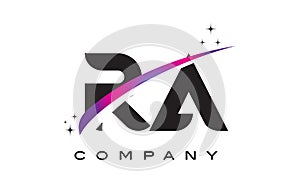 RA R Q Black Letter Logo Design with Purple Magenta Swoosh