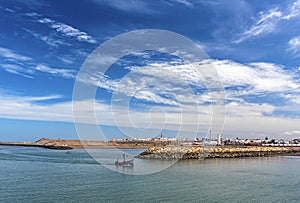 RABAT, MOROCCO APRIL 09: A small fishing boats in the atlantic o