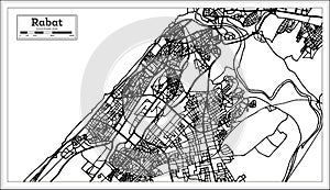 Rabat Morocco Map in Black and White Color.