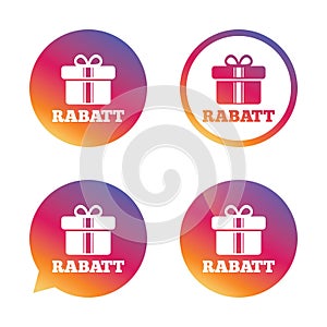 Rabatt - Discounts in German sign icon. Gift. photo