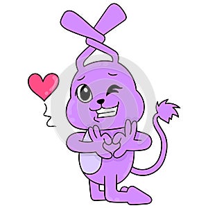 The rabbit animal is concluding his hand in the form of a happy faced love, doodle icon image kawaii
