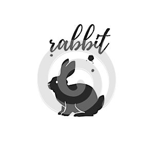 Rabbit animal silhouette isolated on white background. Vector flat illustration.