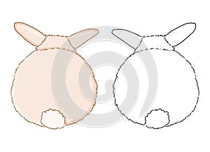 Rabbit backside for coloring page for children. Funny illustration of cute rabbit tail on white background