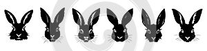 Rabbit black silhouettes. Set of Easter bunny icons isolated