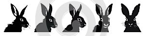 Rabbit black silhouettes. Set of Easter bunny icons isolated