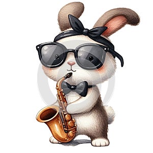 rabbit Blowing the saxophone clipart watercolor
