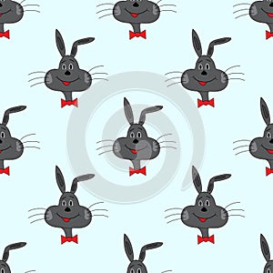 Rabbit on a blue background vector illustration seamless pattern